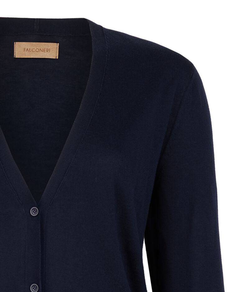 Falconeri Cotton Fresh Long Sleeved Cardigan Woman Navy Blue