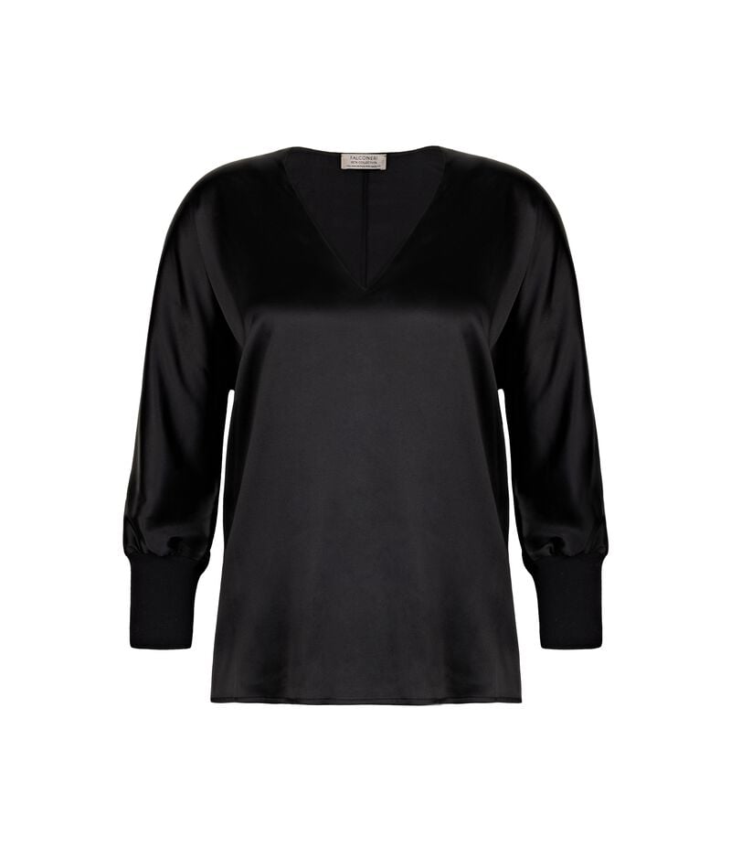 Falconeri Silk V-Neck Blouse Woman Black
