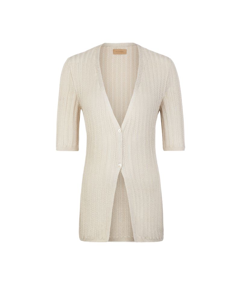 Falconeri Ribbed lamé cardigan Woman Stone