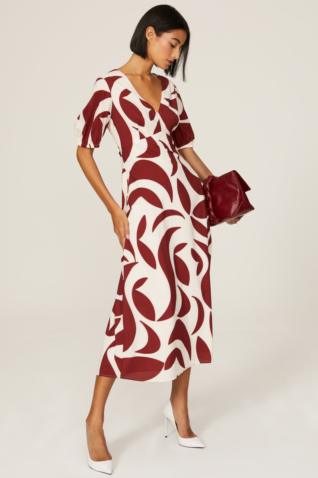 Donna Morgan Terracotta Midi Dress Red-cream-print