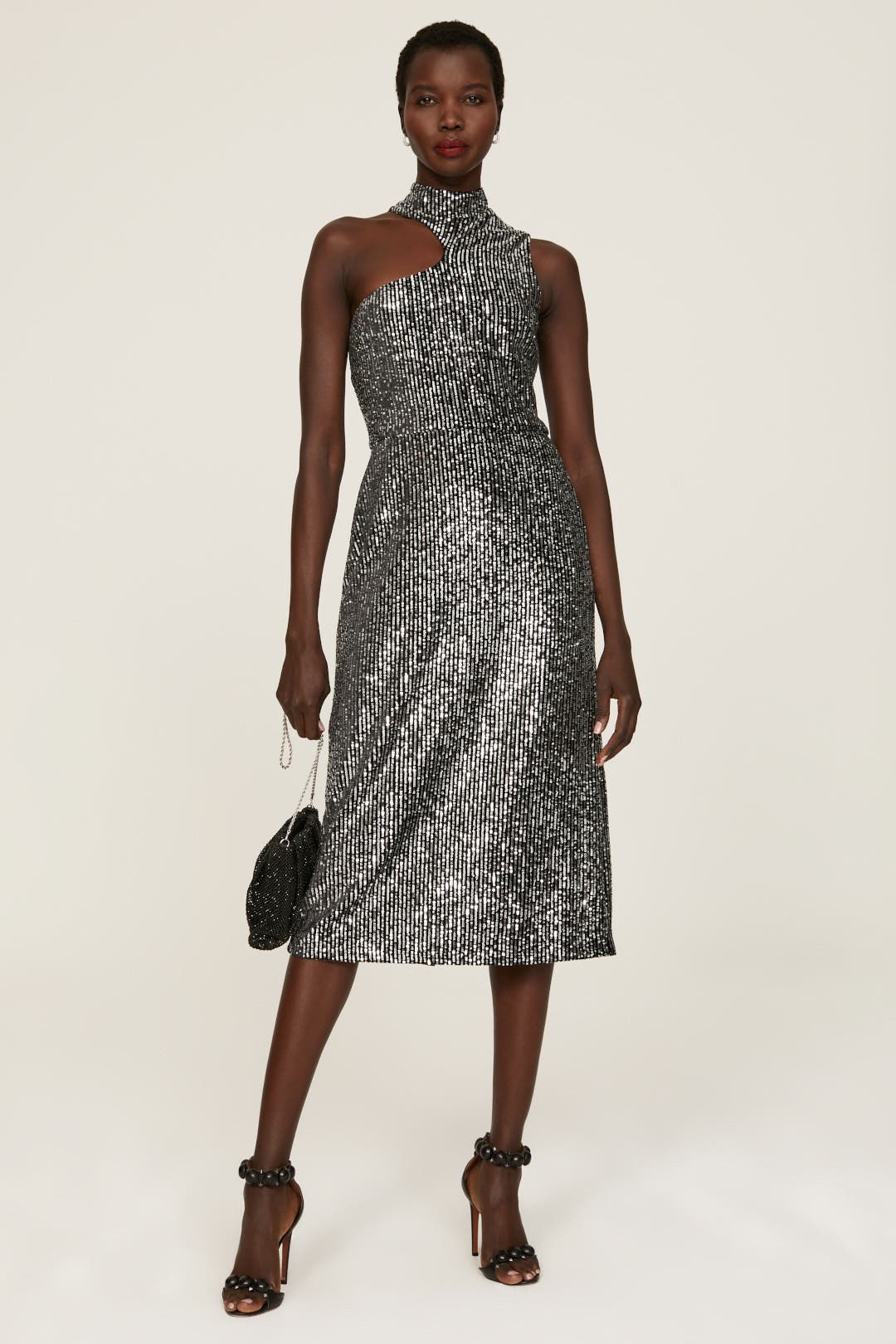 Donna Morgan Silver Sequin Midi Dress Silver