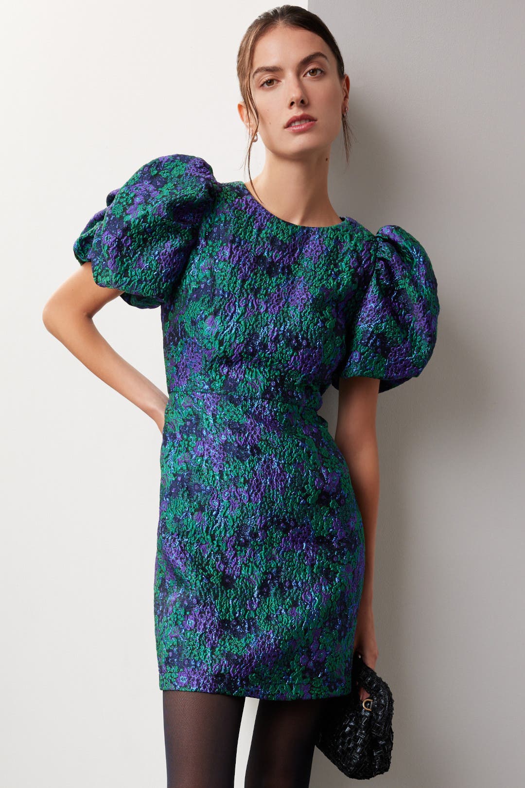 Donna Morgan Puff Sleeve Mini Dress Blue-multicolored-print