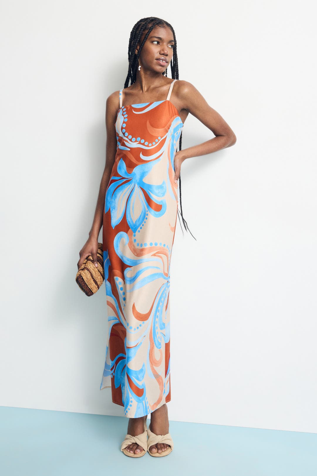 Donna Morgan Tropical Printed Midi Dress Multicolored-orange-print