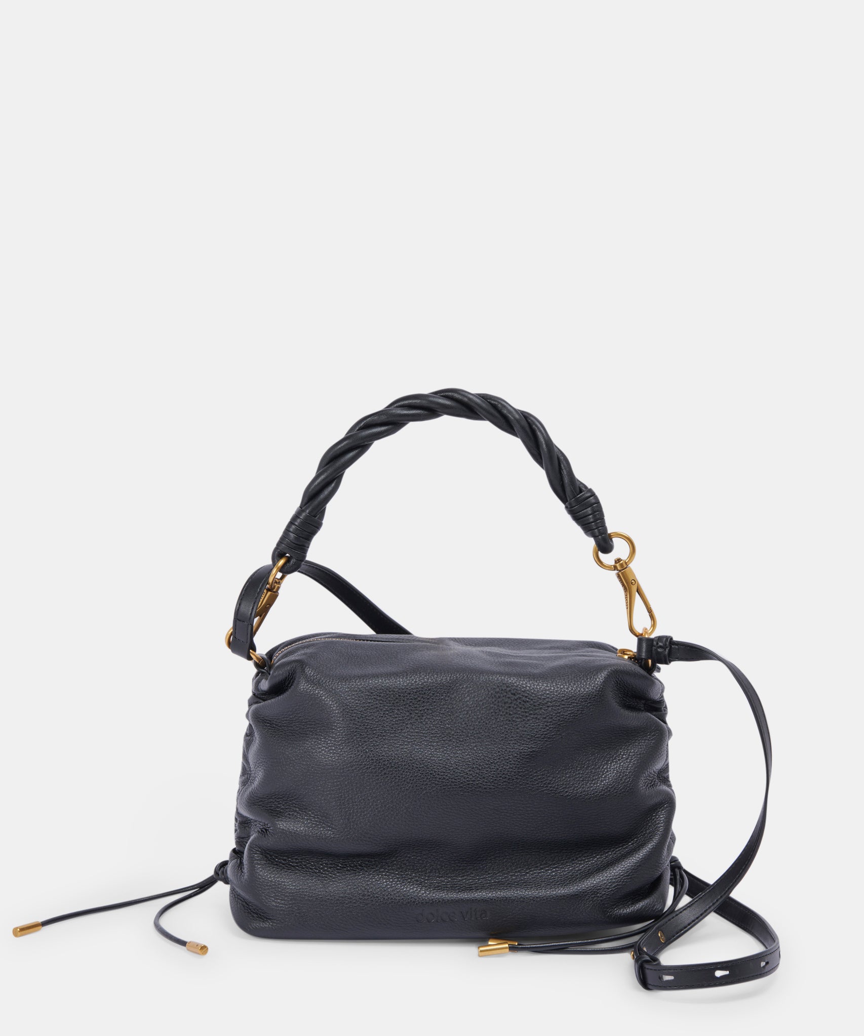 Preston Shouldercrossbody Black Leather Bag in Black Soft Pebble By Dolce Vita