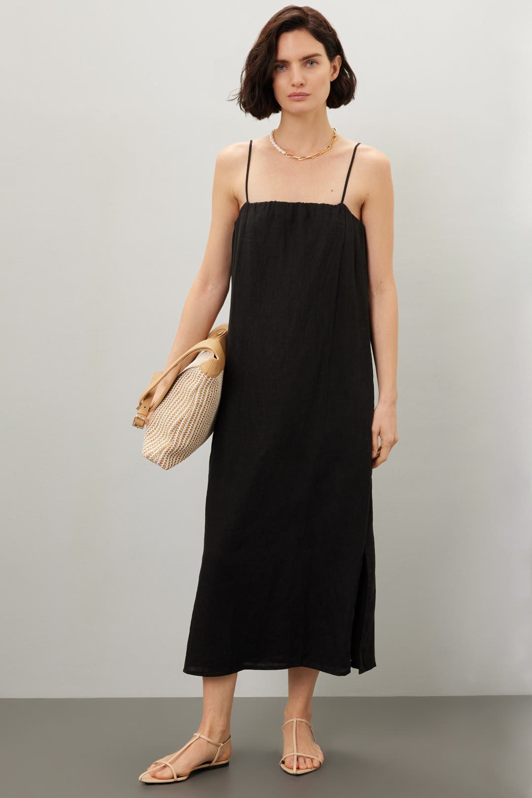Donni. Linen Spaghetti Dress Black