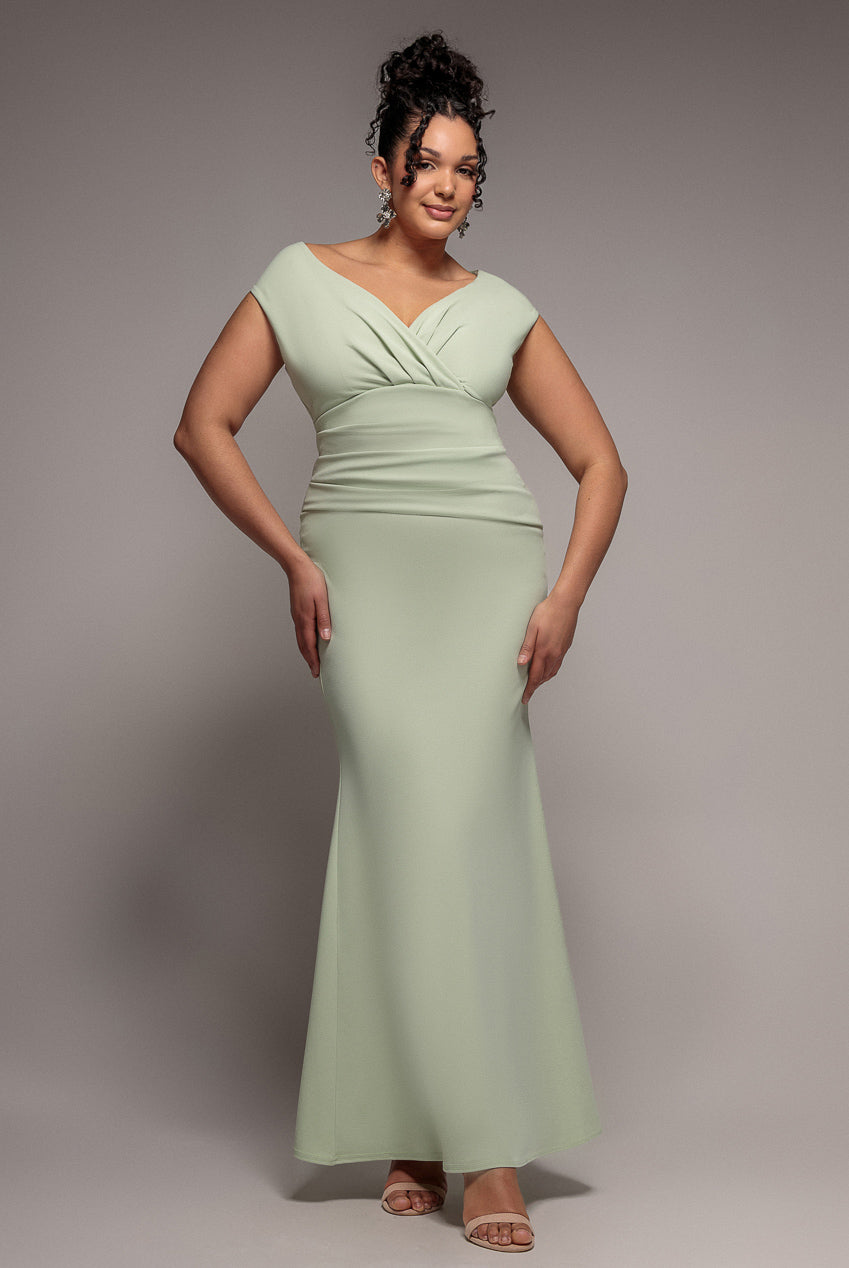 Goddiva Plus Bardot Pleated Maxi Dress
