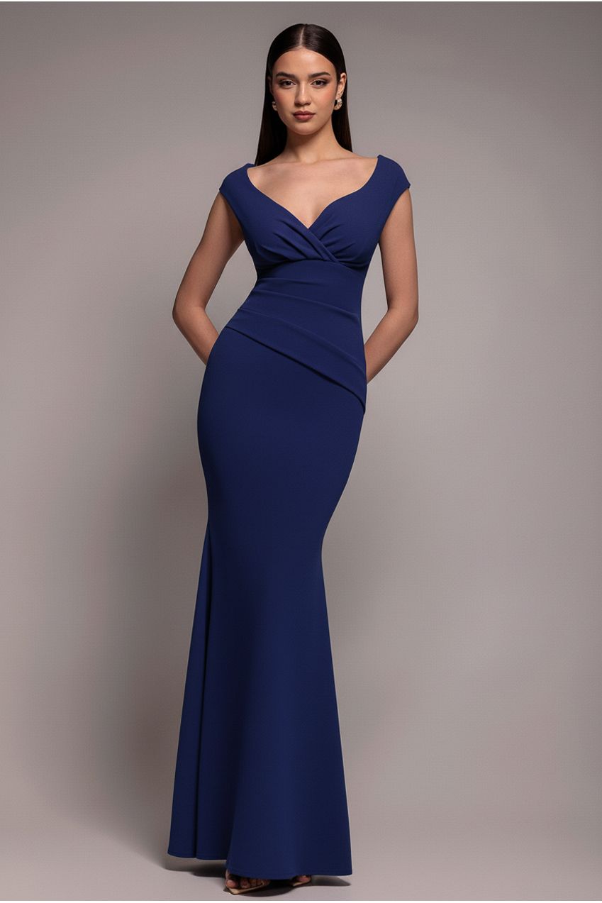 Goddiva Bardot Pleated Maxi Dress