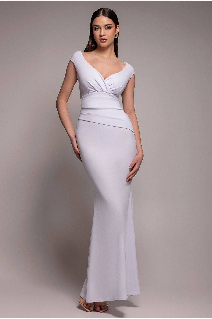 Goddiva Bardot Pleated Maxi Dress