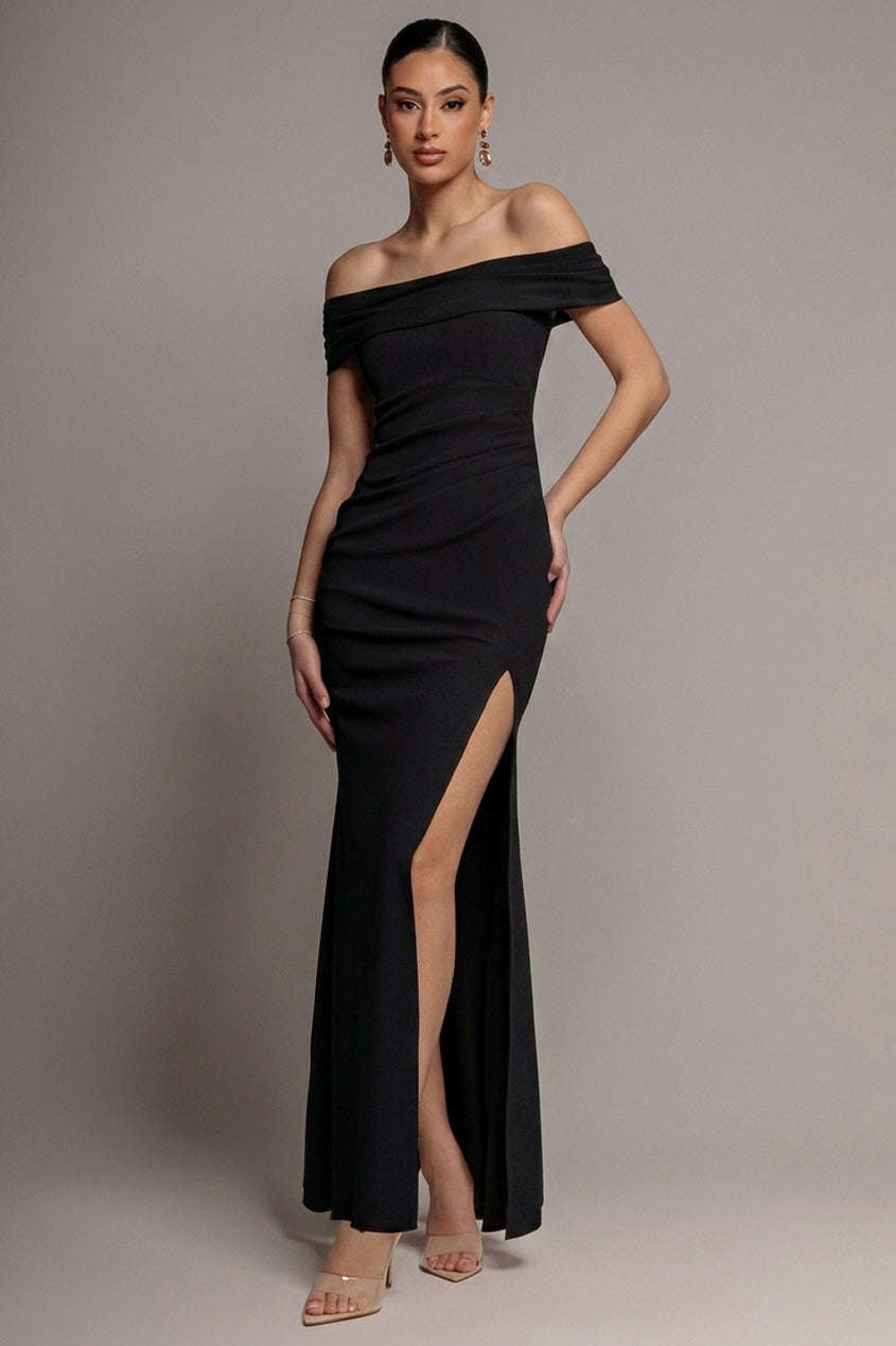 Goddiva Off The Shoulder Maxi Dress With Split
