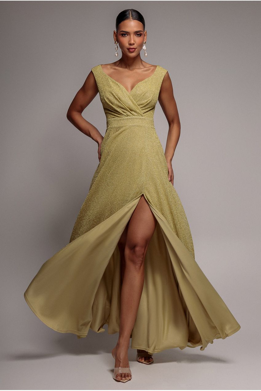 Goddiva Crossover Lurex Glitter Maxi Dress