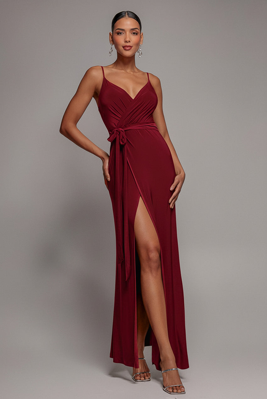 Goddiva Wrap Front Maxi Slip Dress With Waist Tie-Up