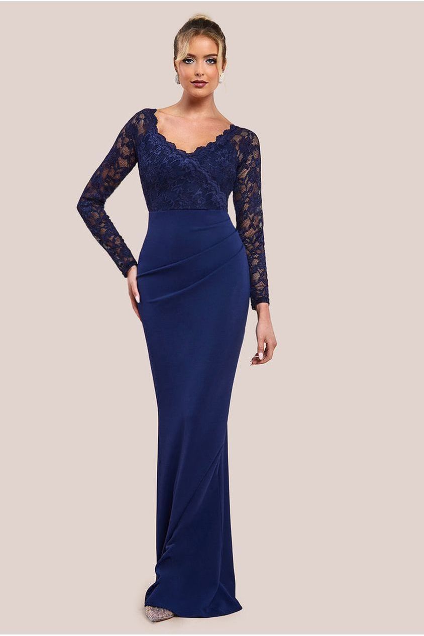 Goddiva Scalloped Lace & Scuba Maxi Dress
