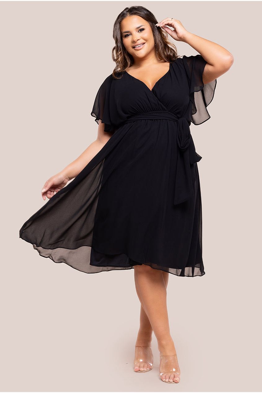 Goddiva Plus Flutter Sleeve Wrap Midi Dress