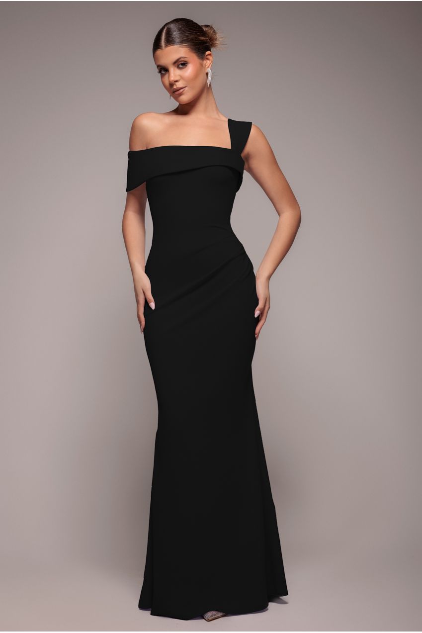Goddiva Off The Shoulder Pleated Waist Maxi Dress
