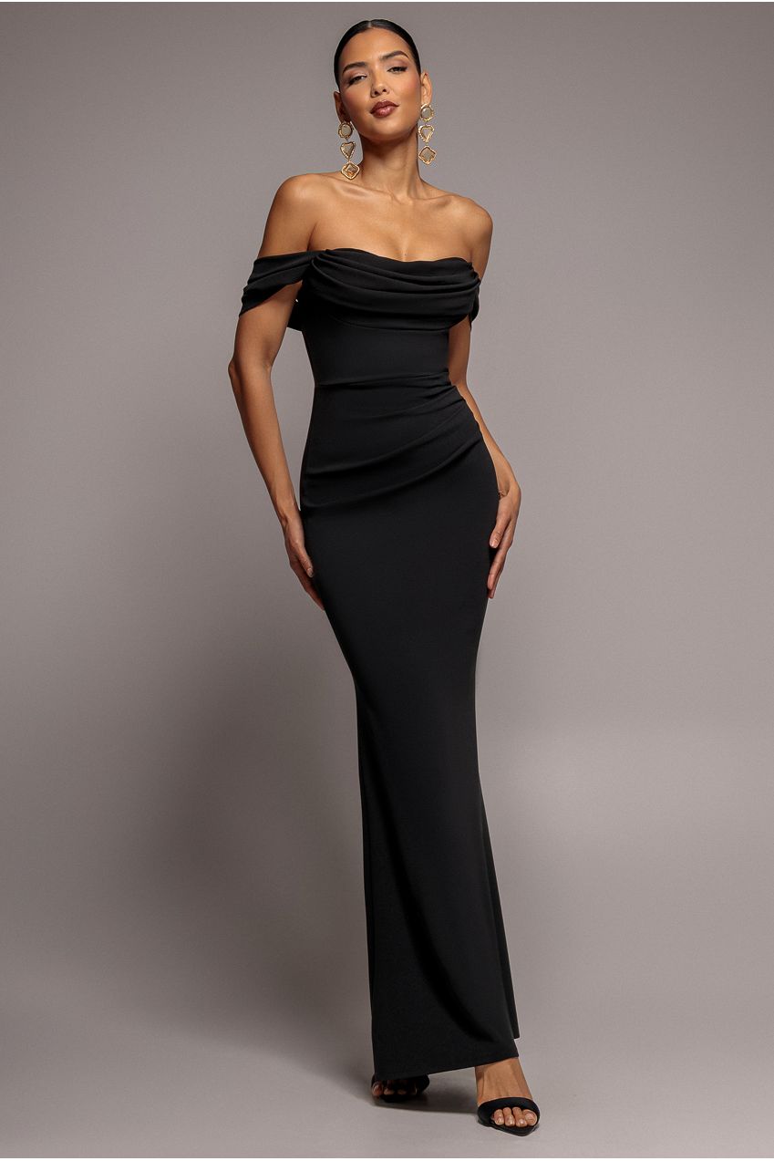 Goddiva Off The Shoulder Cowl Neck Maxi Dress