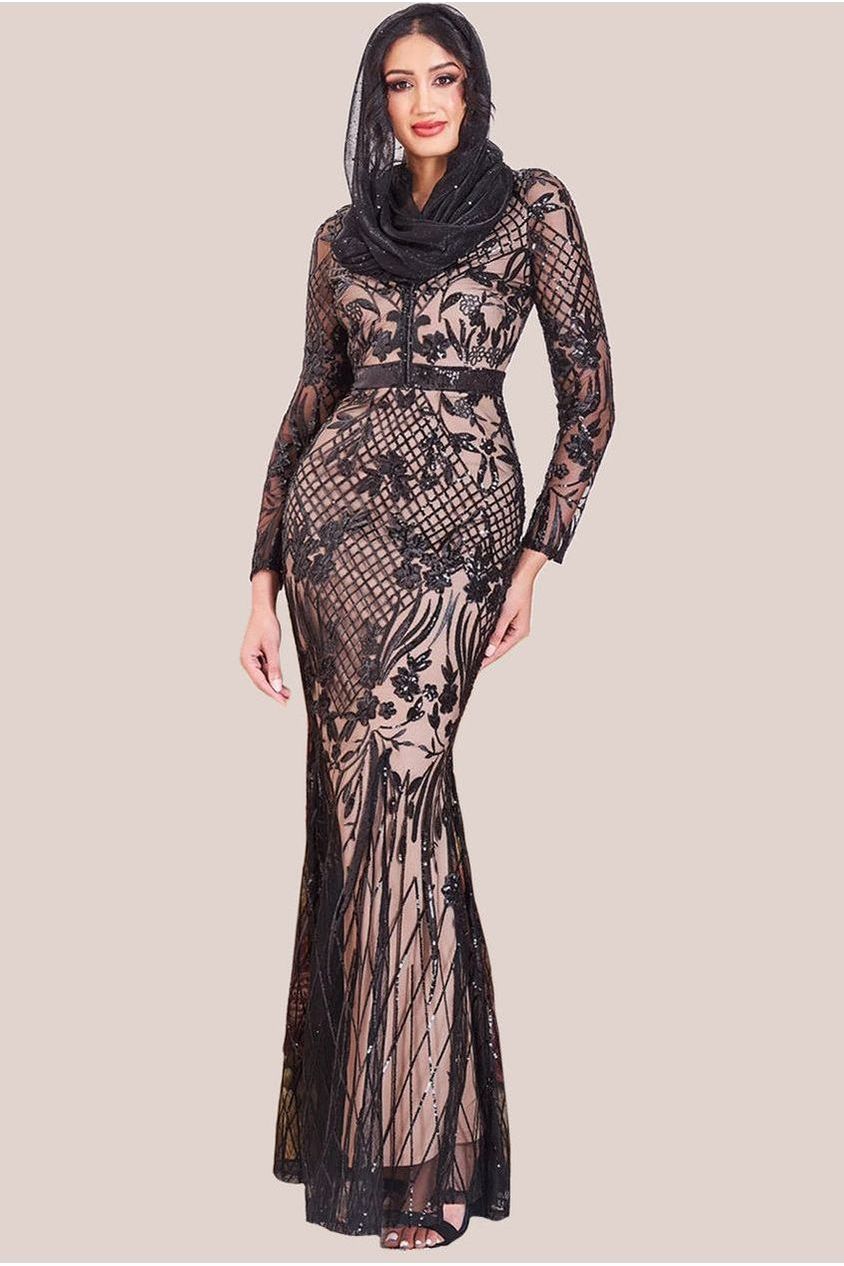 Goddiva Modesty Sequin Evening Maxi Dress