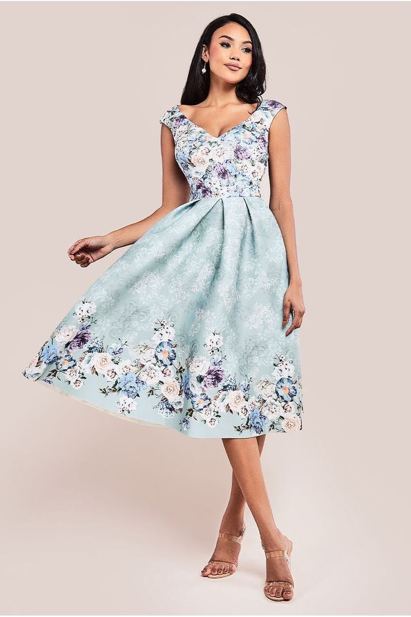 Goddiva Sweetheart Floral Midi Dress