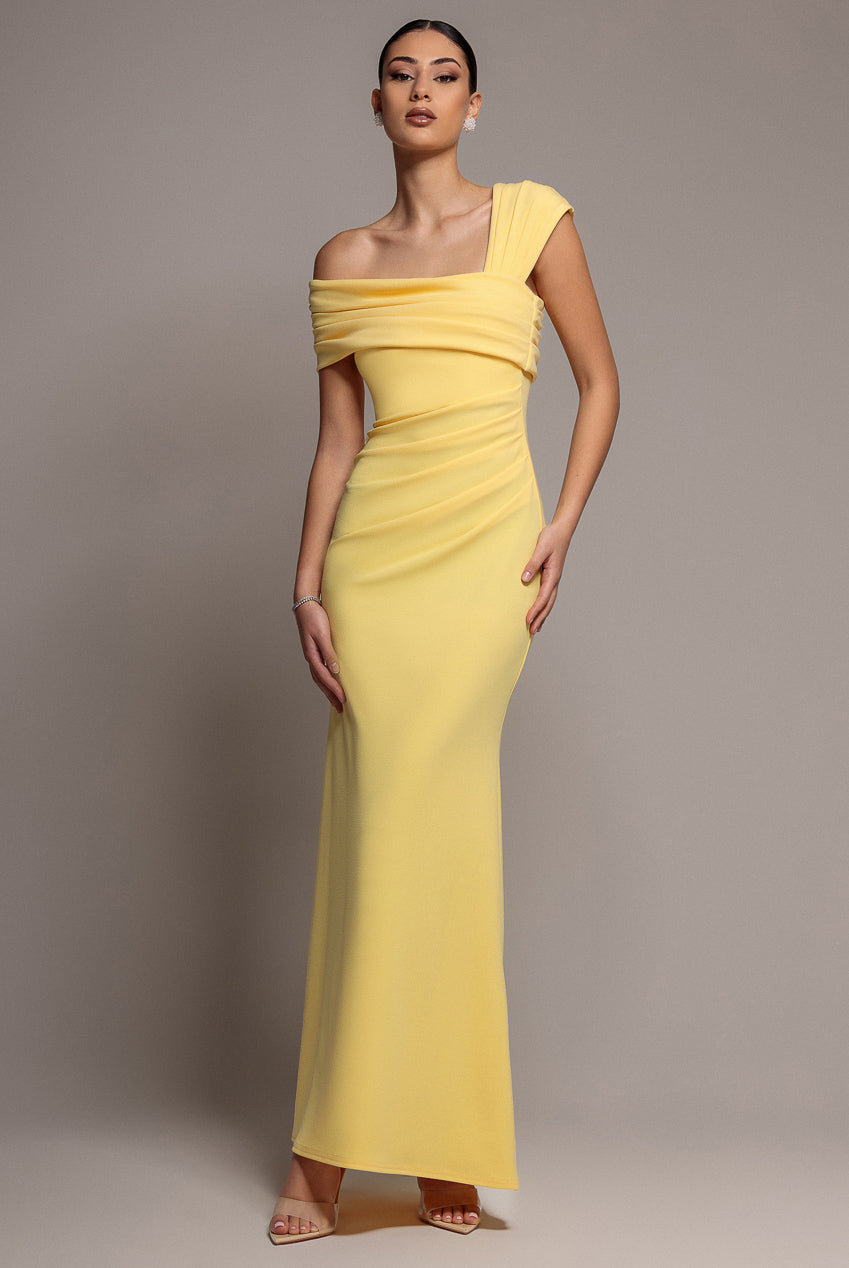 Goddiva One Shoulder Asymmetric Scuba Crepe Maxi Dress