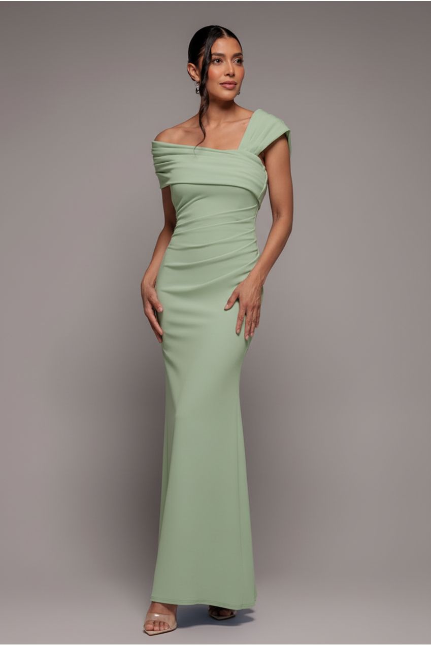 Goddiva One Shoulder Scuba Crepe Evening Maxi Dress