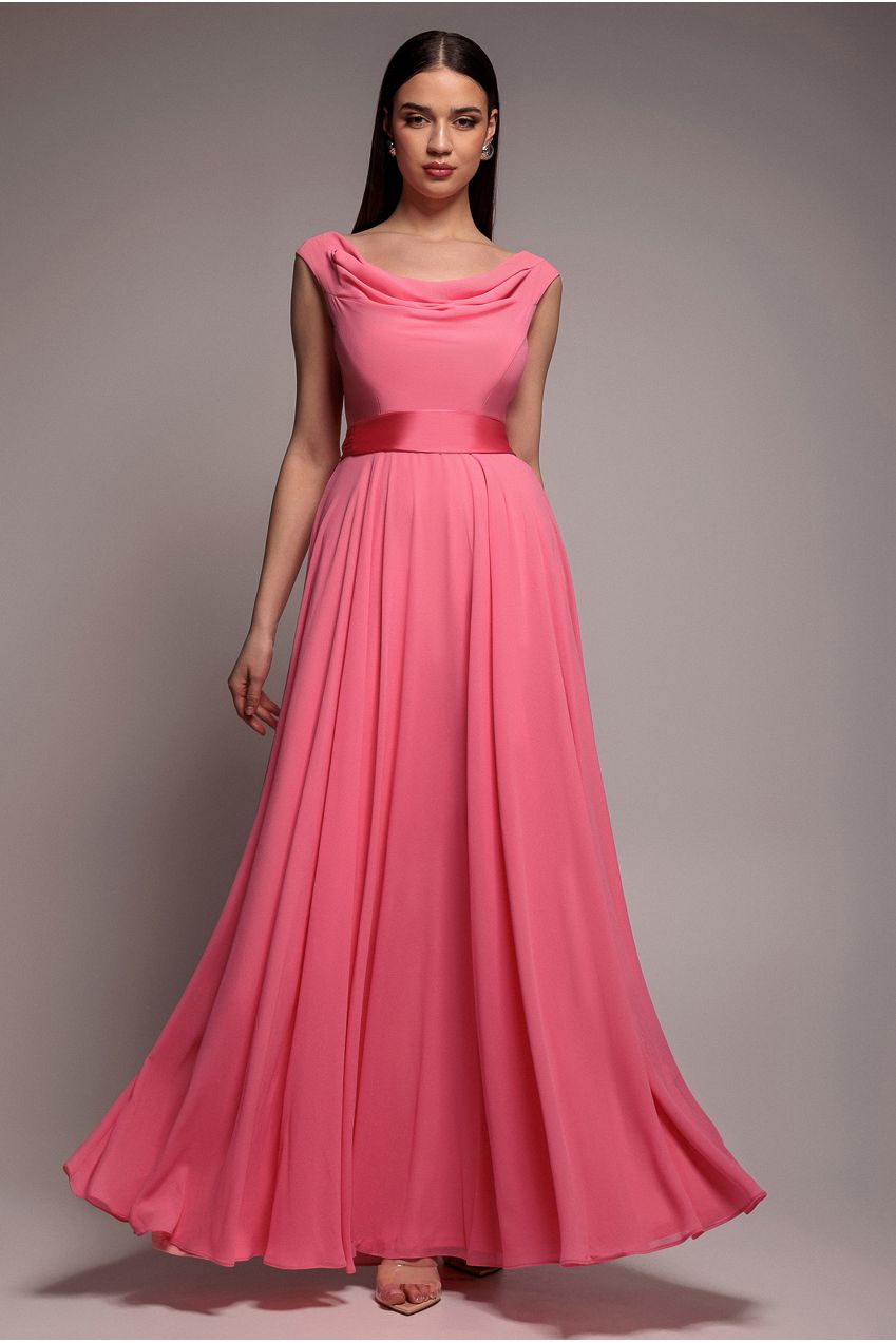 Goddiva Cowl Neck A-Line Chiffon Maxi Dress