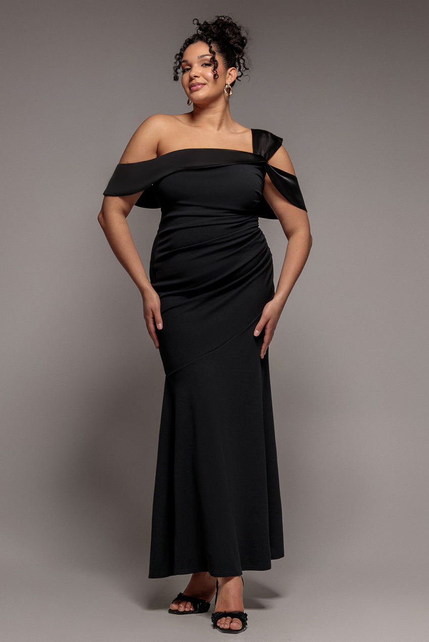 Goddiva Plus One Shoulder Satin Band Maxi Dress