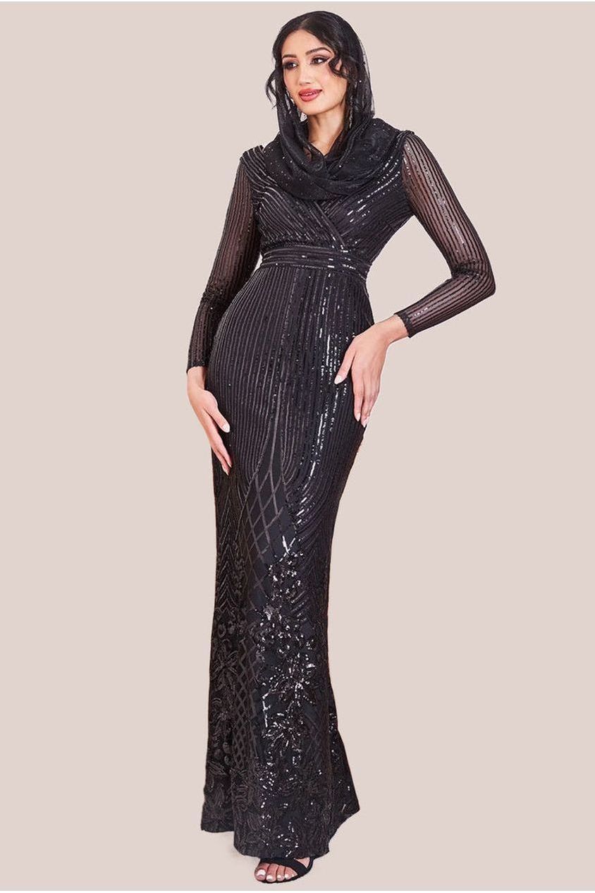 Goddiva Modesty Sequin Wrap Maxi Dress