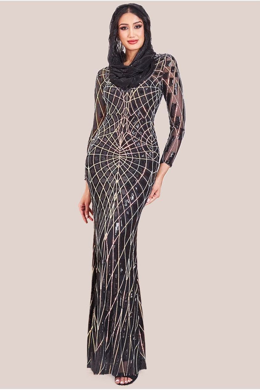 Goddiva Modesty Geo Sequin Maxi Dress