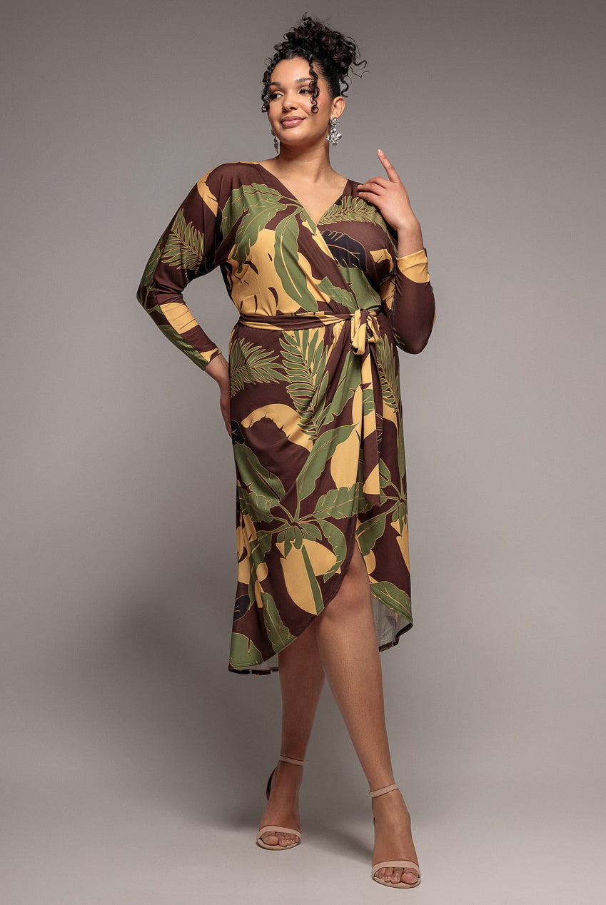 Goddiva Plus Printed Batwing Wrap Midi Dress