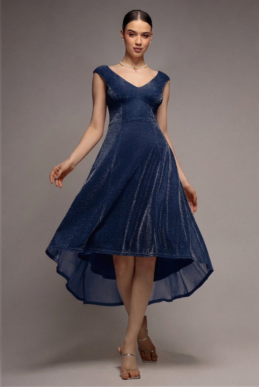 Goddiva Off The Shoulder Lurex High Low Dress