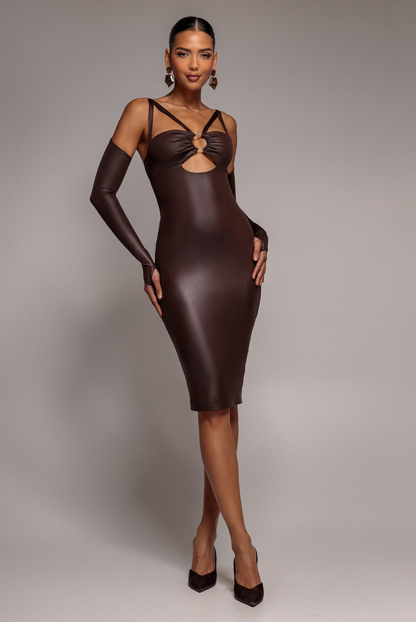 Goddiva Faux Leather Cut Out Sheath Midi Dress