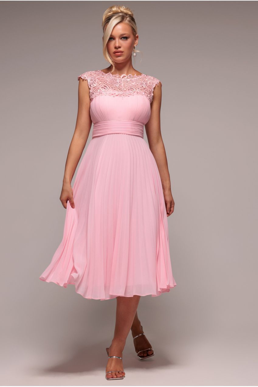 Goddiva Crochet & Pleated Top Midi Dress