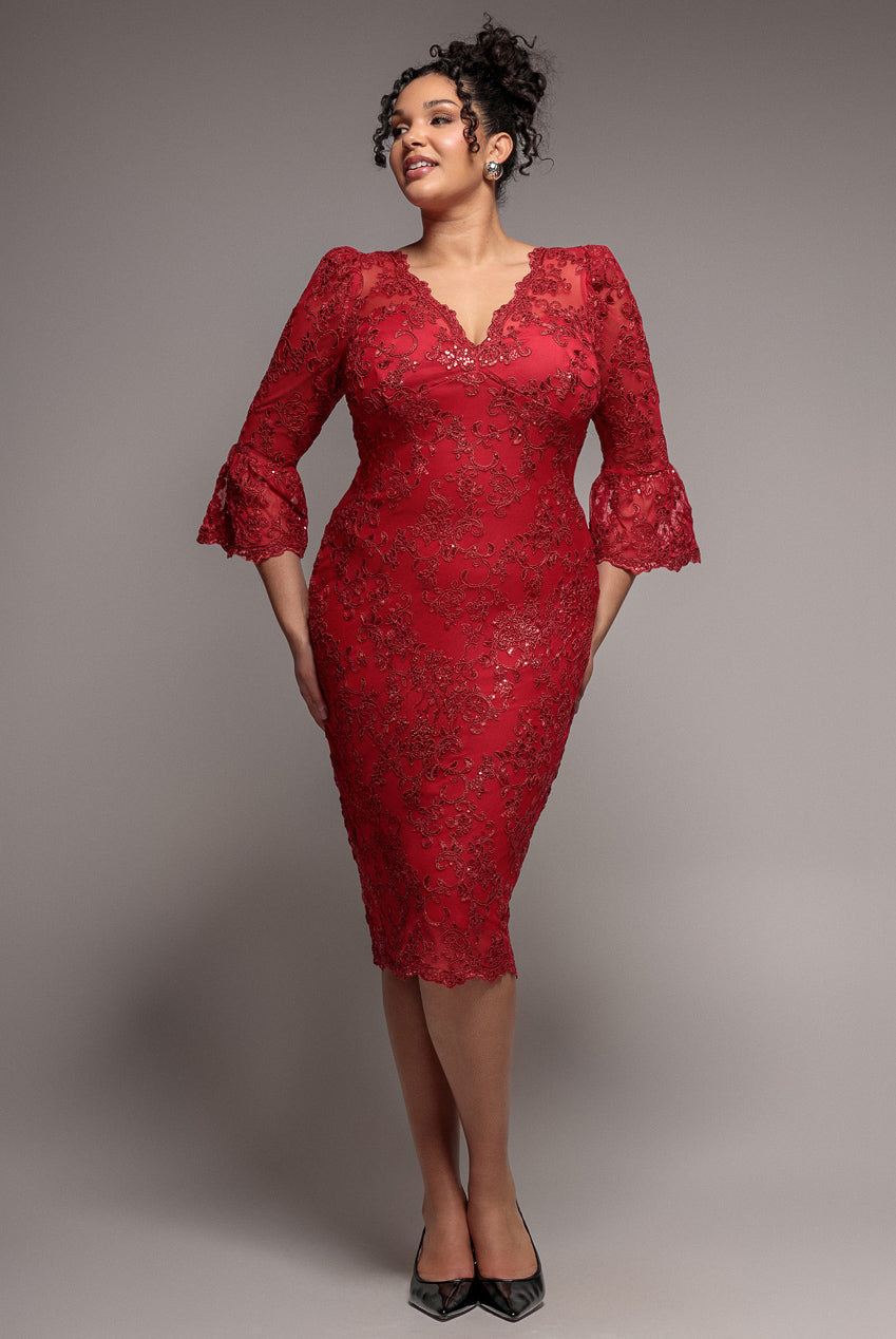 Goddiva Plus Scallop Lace Midi Dress