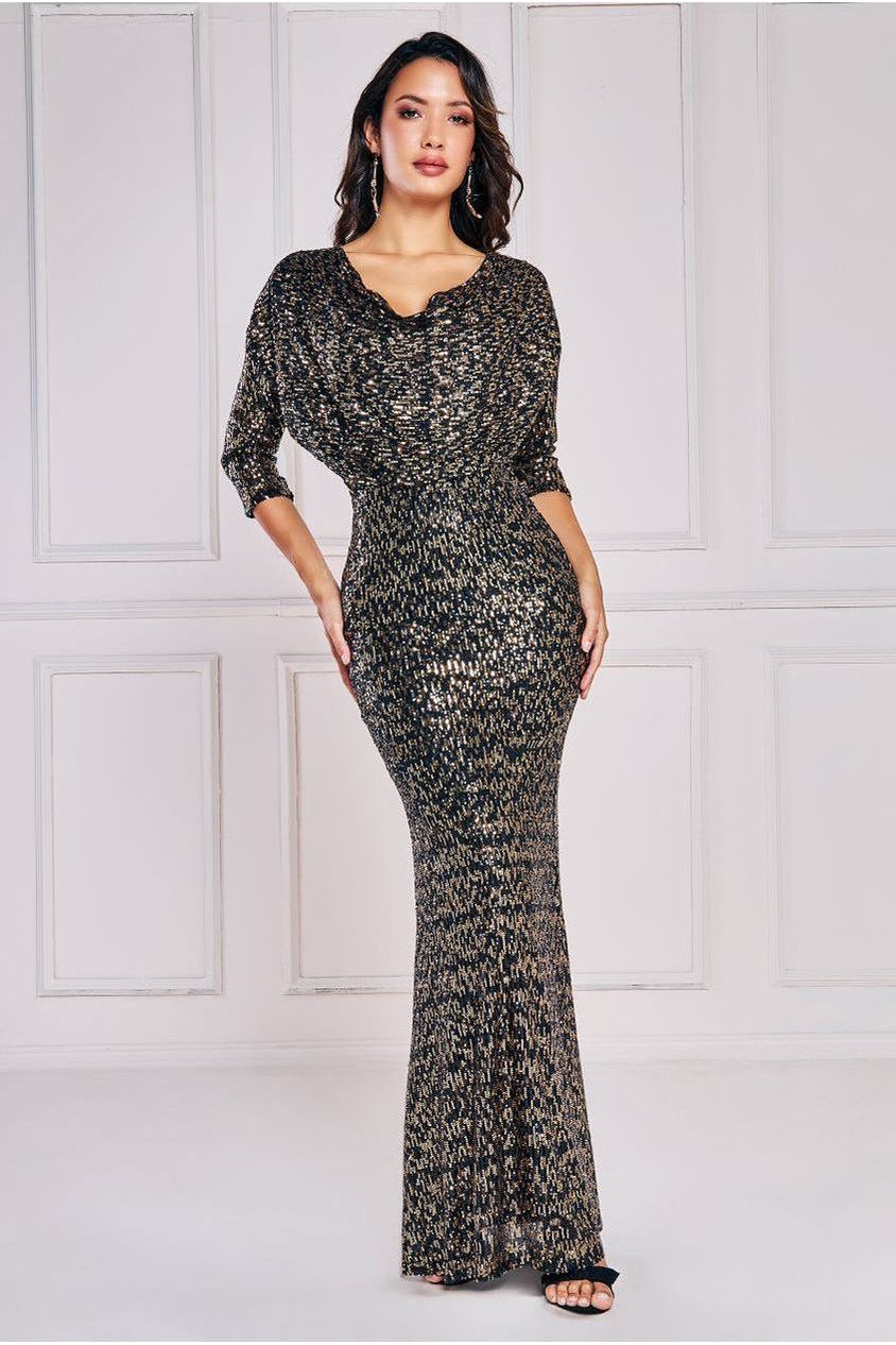 Goddiva Sequin Cowl Maxi Dress