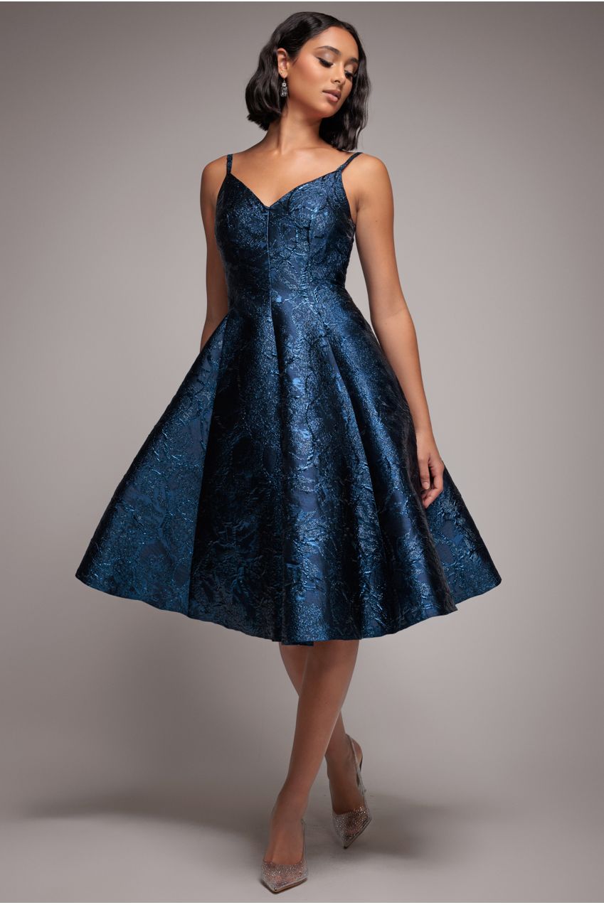 Goddiva Jacquard Sleeveless A-line Midi Dress