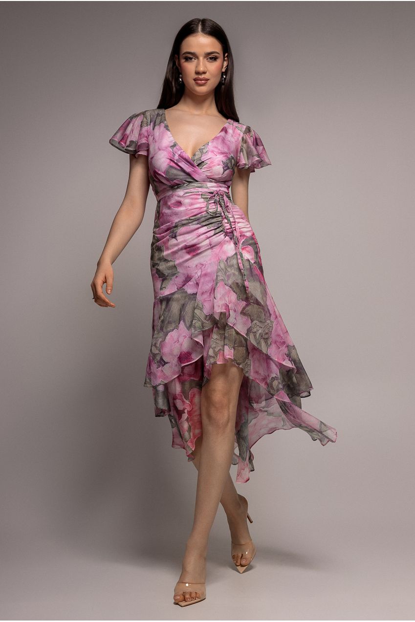 Goddiva Floral Wrap High And Low Midaxi Dress