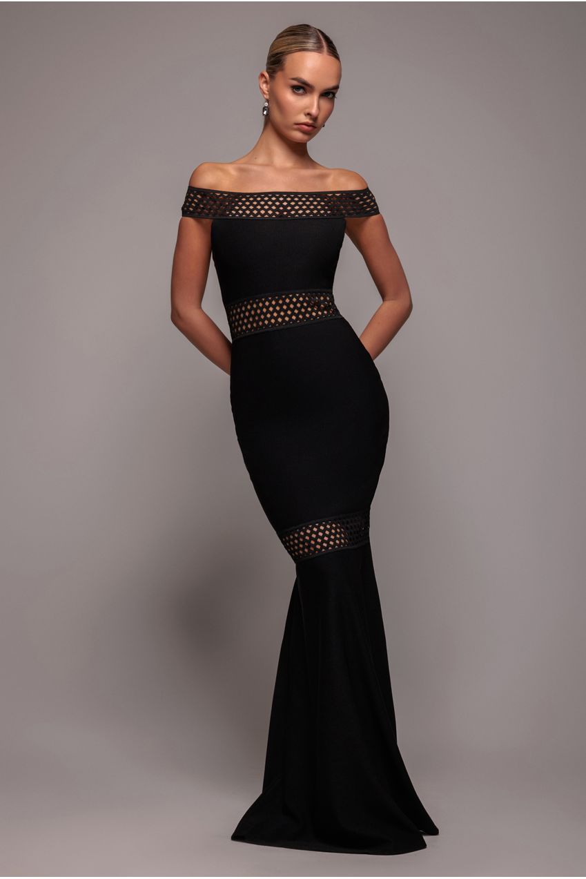 Goddiva Off The Shoulder Ribbed Bodycon Maxi Dress