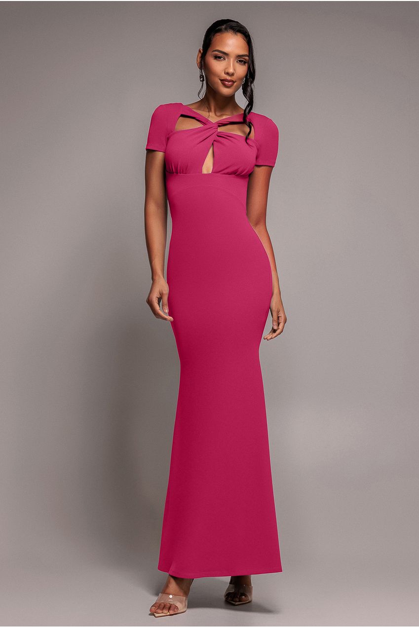 Goddiva Scuba Crepe Twist Cutout Maxi Dress