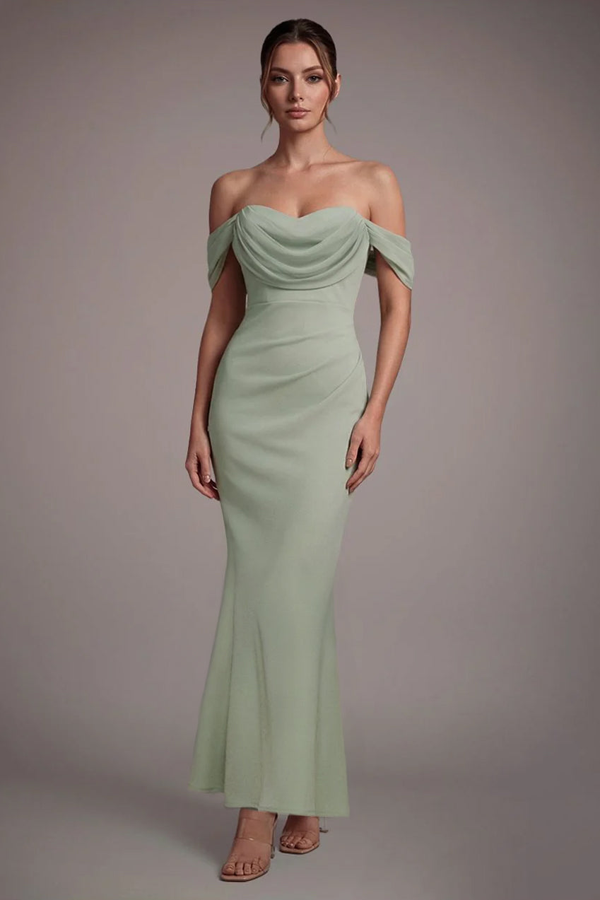 Goddiva Petite Bardot Scuba & Chiffon Cowl Maxi Dress
