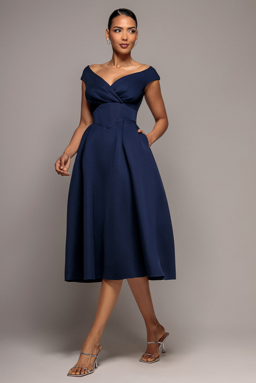 Goddiva Corset Fit & Flare Midi Dress