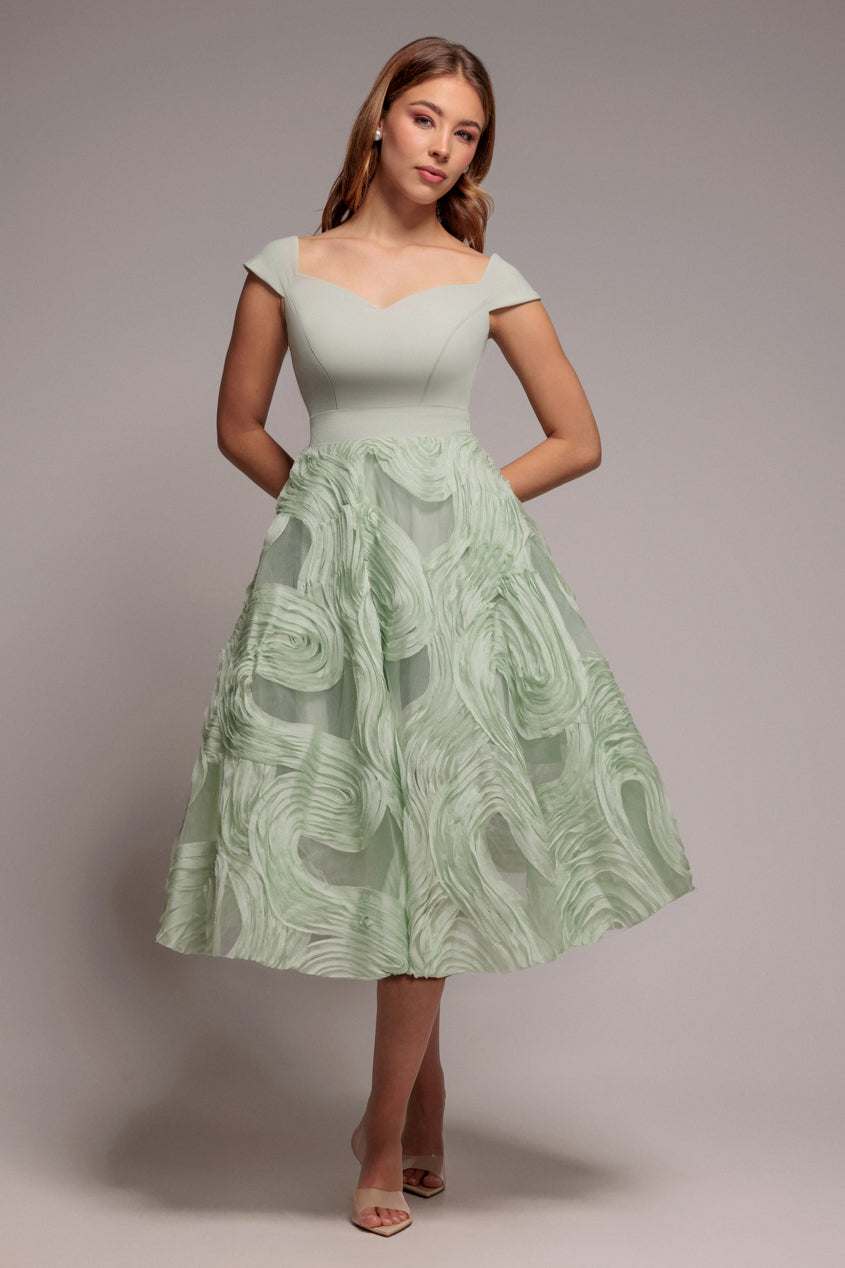 Goddiva Scuba & Textured Chiffon A Line Midi Dress