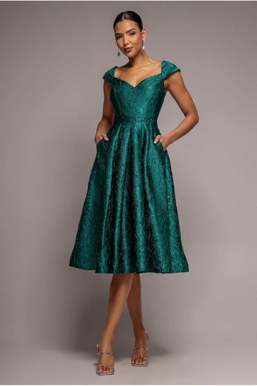 Goddiva Crushed Satin Sleeveless A Line Midi Dress