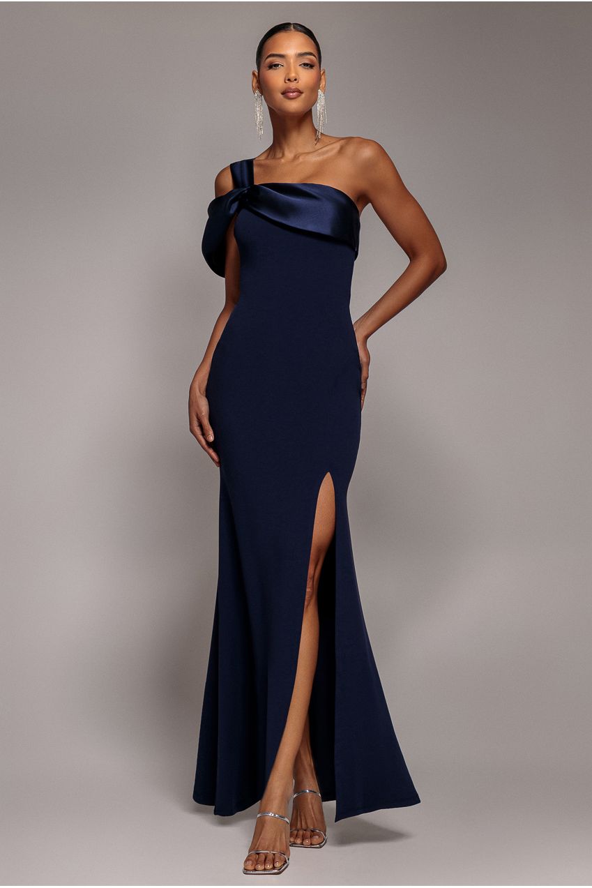 Goddiva Satin Twist One Shoulder Maxi Dress