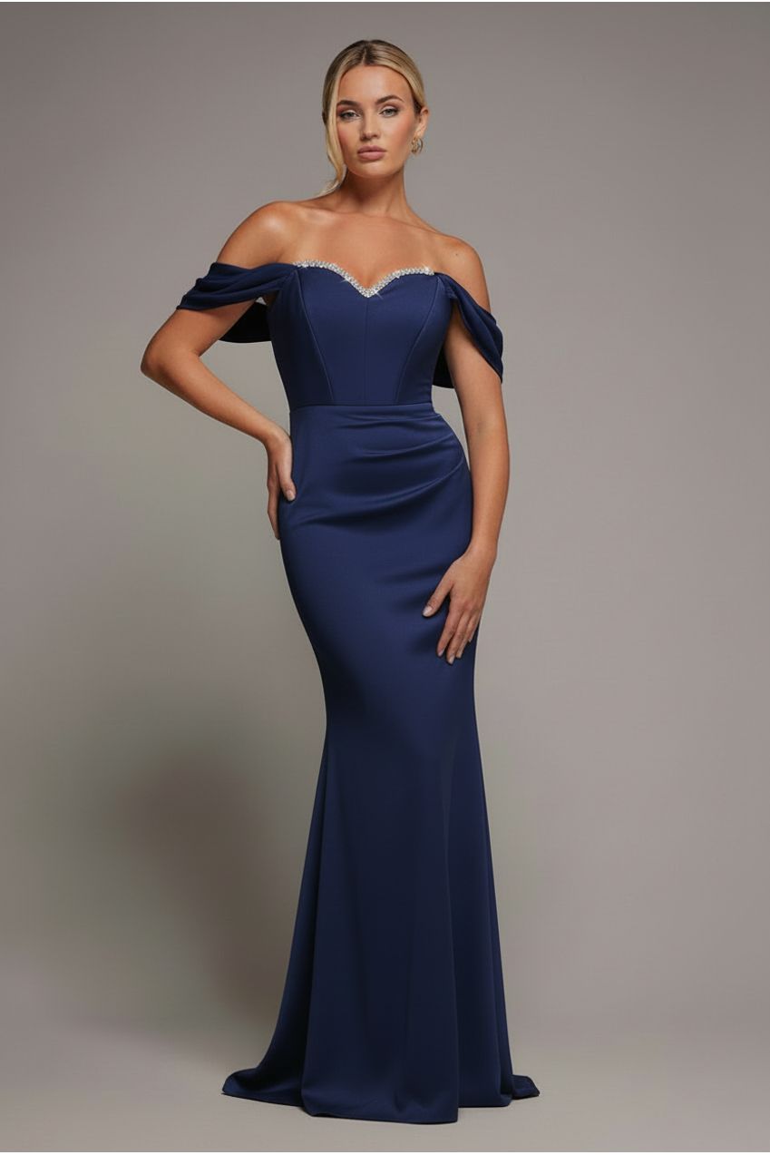 Goddiva Off The Shoulder Draped Sleeve Maxi Dress With Diamante Neckline