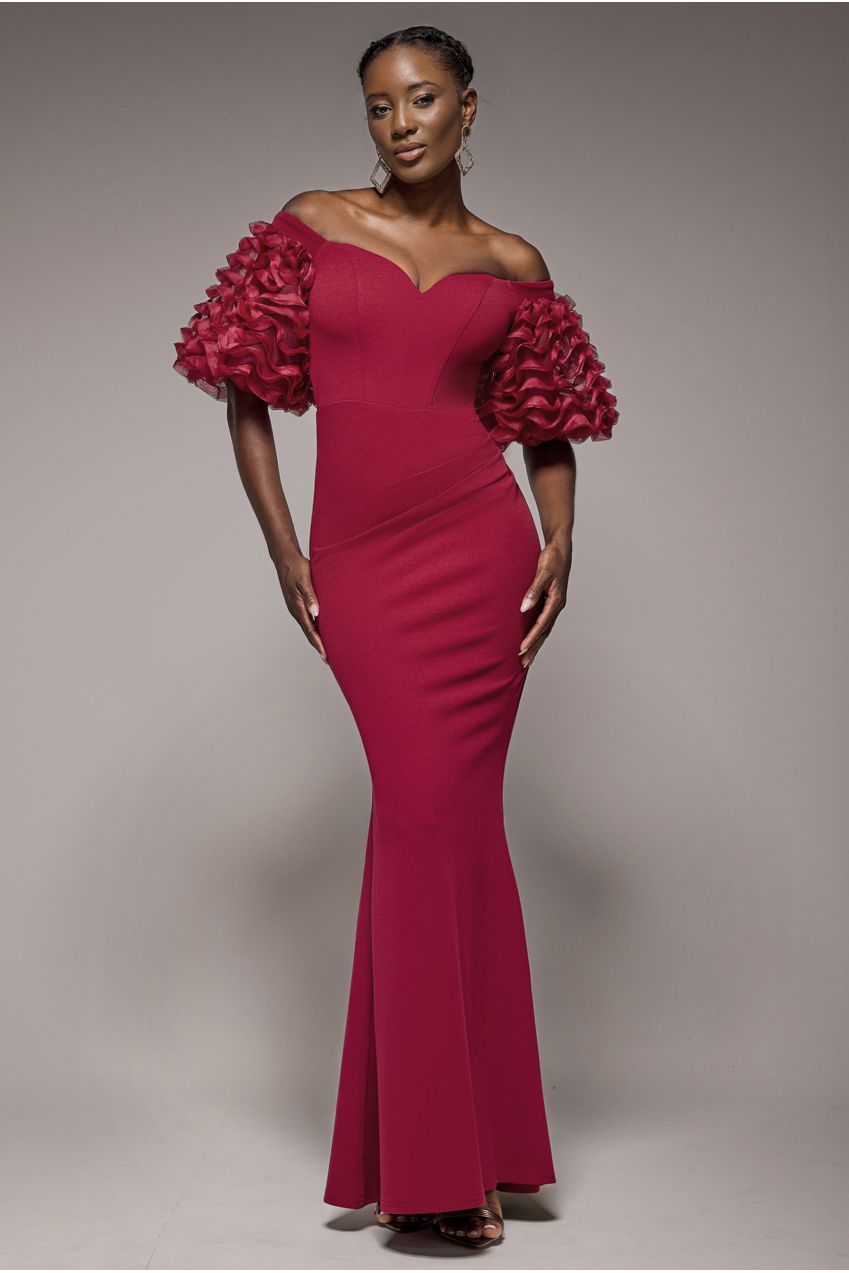 Goddiva Off The Shoulder D Puffed Sleeve Sweetheart Maxi Dress