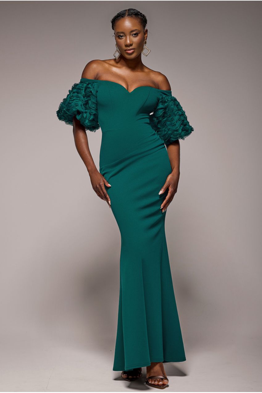Goddiva Off The Shoulder D Puffed Sleeve Sweetheart Maxi Dress