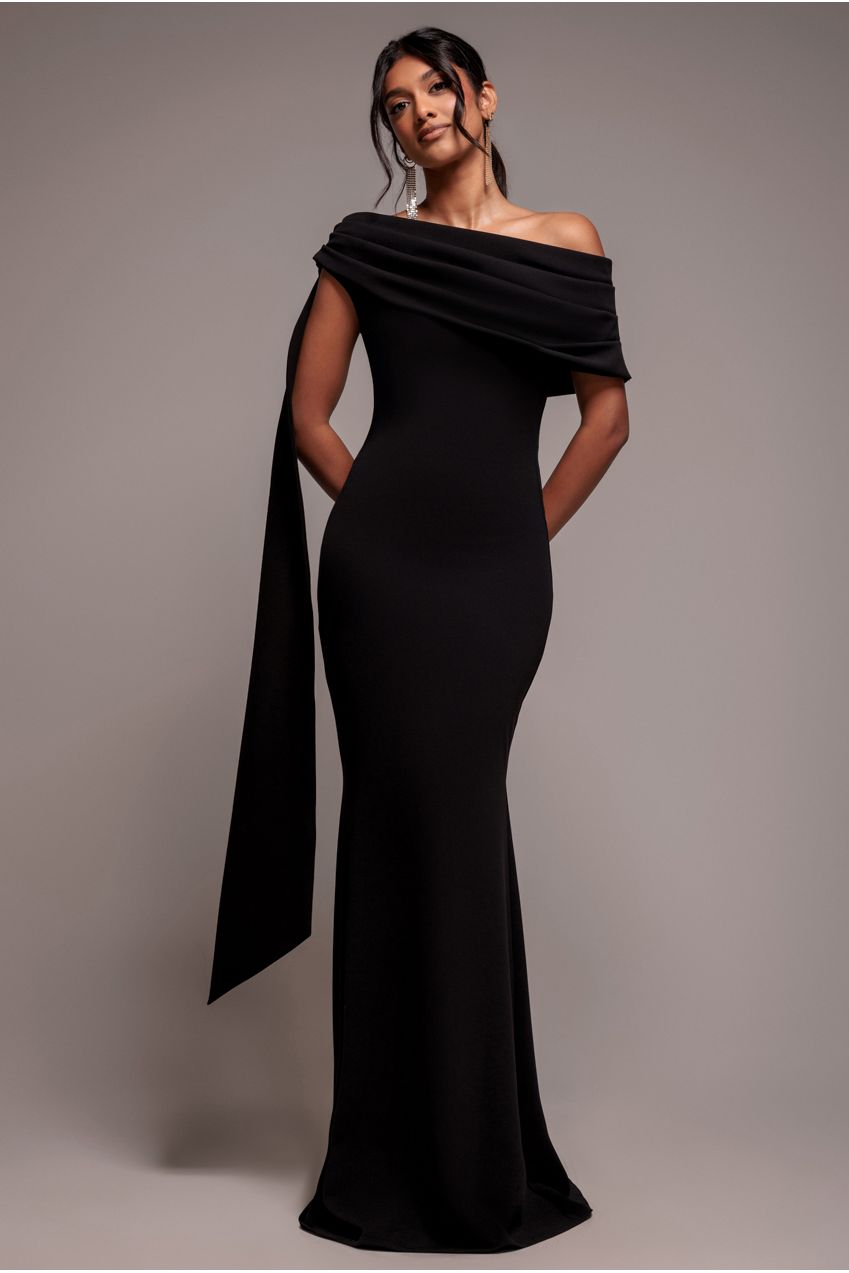 Goddiva Sash One Shoulder Bardot Maxi Dress