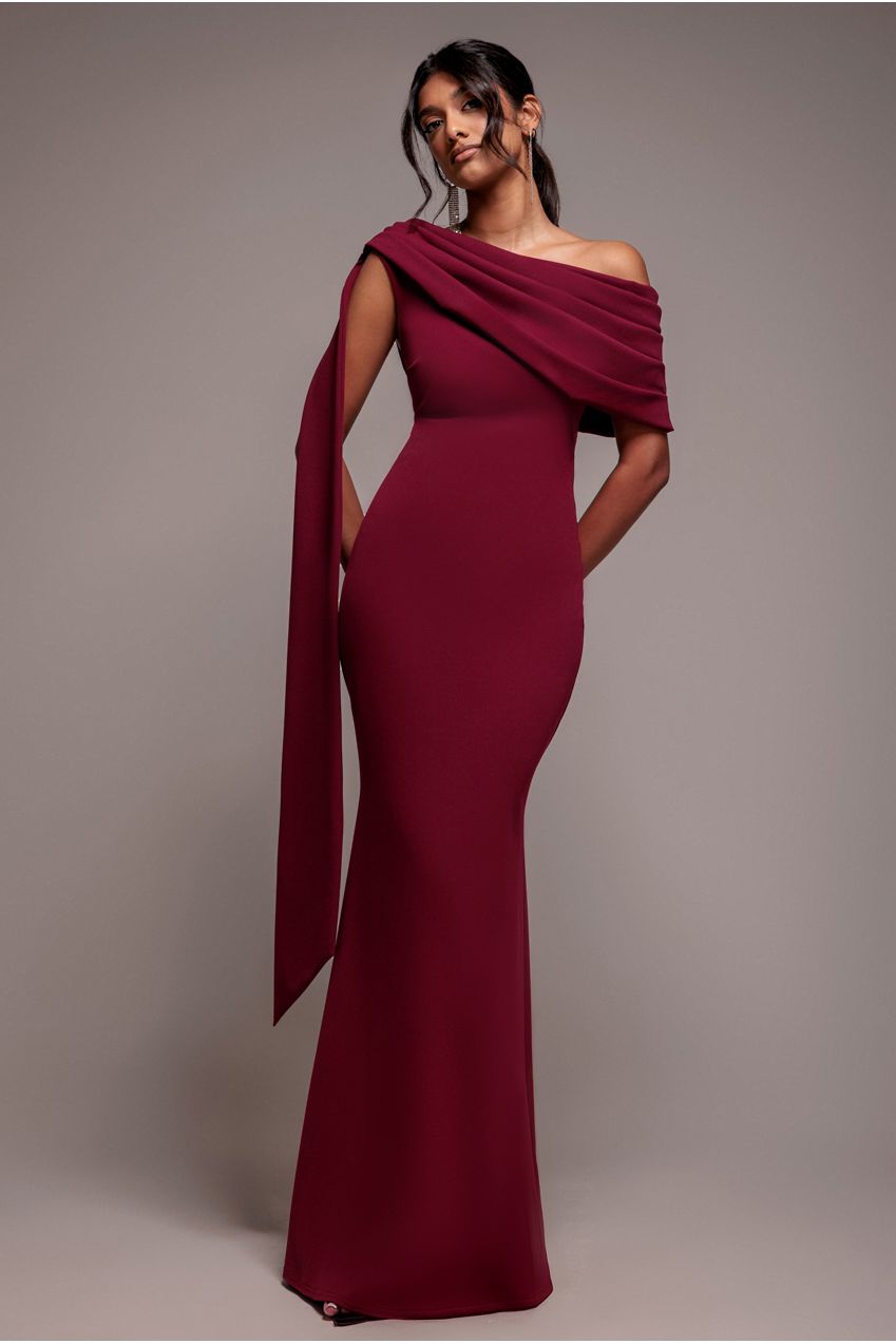 Goddiva Sash One Shoulder Bardot Maxi Dress
