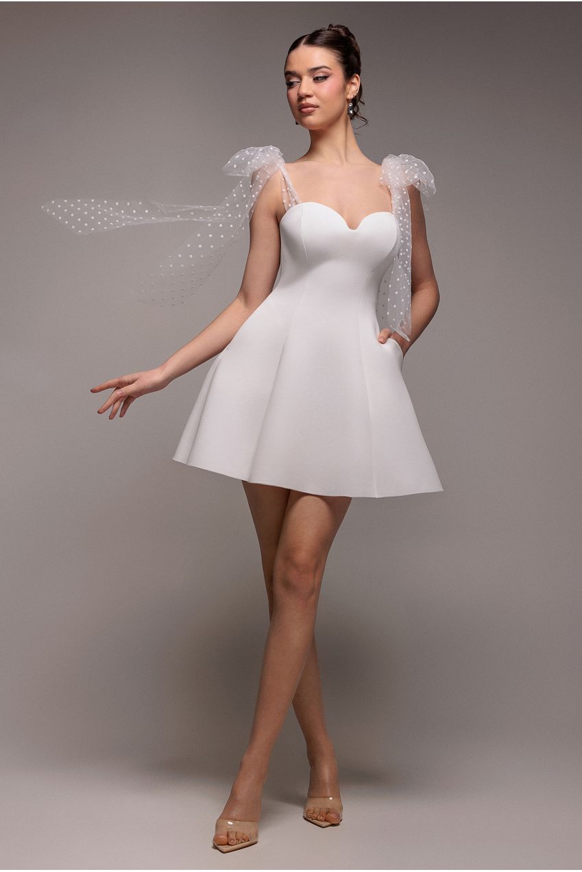 Goddiva Scuba & Polka Mesh Bella Bow Multiway Skater Mini Dress