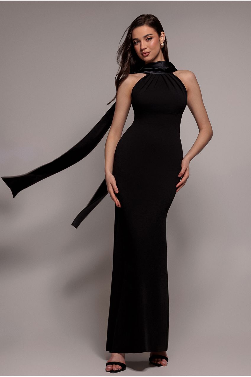 Goddiva Satin Multi-Tie Halterneck Maxi Dress