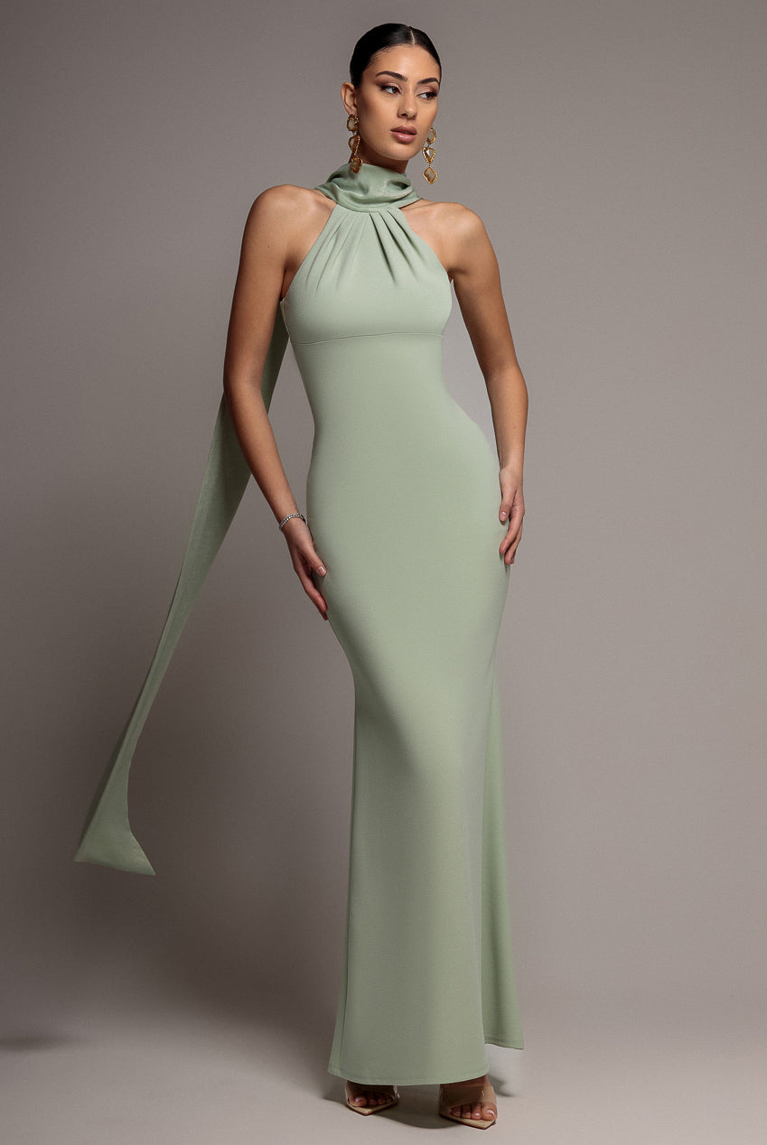 Goddiva Scuba & Velvet Satin Halterneck Maxi Dress With Back Sash